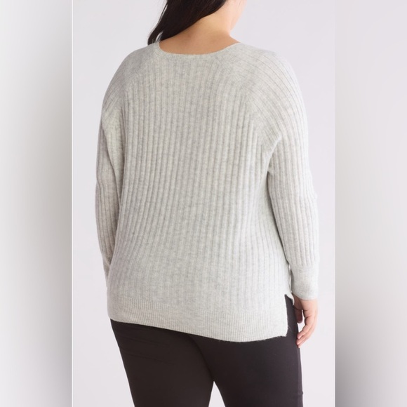 Vince Camuto Women's V-Neck Ribbed Sweater Lightweight Heather Gray - Picture 4 of 16